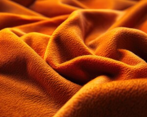 Velvet Fabric Background: Close-up Shot of Smooth Orange Textured Surface