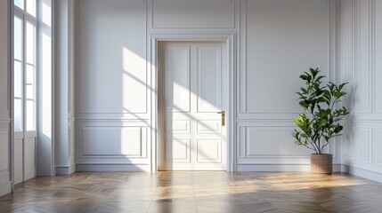 Empty Living Room Interior Design with Tiled Cement Floor and Plants