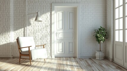 Modern Empty Living Room Interior Design with Tiled Concrete Floor