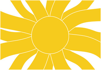Sol de rayos ondulados amarillos en fondo blanco.