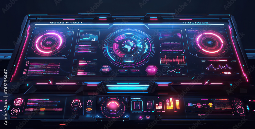 Aufkleber futuristic digital interface: modern hud control panel with virtual hologram data on blue background