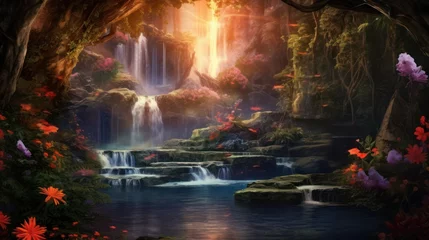 Türaufkleber Scenic Waterfall Landscape © Left