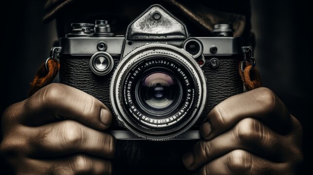 Retro vintage film camera photographer concept image for sale on stock photography platform