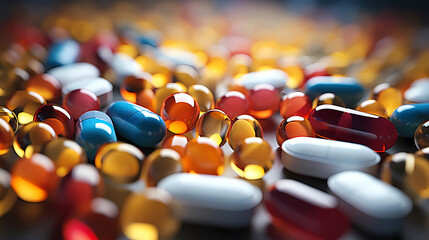 Close-up of colorful pills and capsules - obrazy, fototapety, plakaty