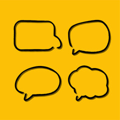 Outline speech bubble. Abstract Vector sketch hand drawn scribble Speech Bubbles Set. Black bubble isolated background.