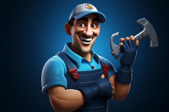 3D Character concept of a skilled plumber presents his equipment, promising reliable service and a job well done. Generative AI.