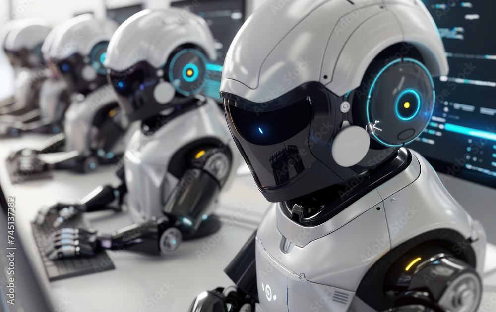 Poster ai chatbots working and chatting in computer isolated on white