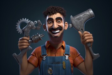 3D Character concept of a skilled plumber presents his equipment, promising reliable service and a job well done. Generative AI.