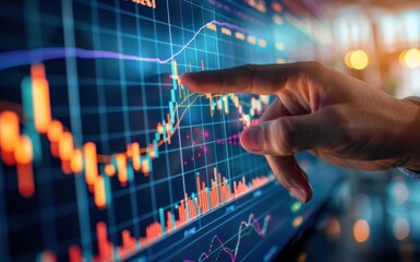 businessman hand pointing to stock market graph,investment concept,digital screen