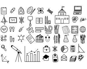 Back to school doodle set and education background. Vector illustration concept.