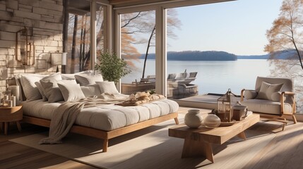 Obraz premium Lakeside Retreat Bedroom