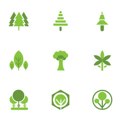 Vector tree icons collection in flat style