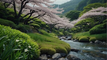 Naklejka na ściany i meble japanese nature, japanese nature scenery, nature in spring, green nature