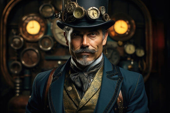 Portrait of a man wearing a steampunk costume