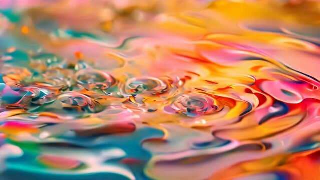 Abstract colorful backdrop oil waves water surface. 4k video animation