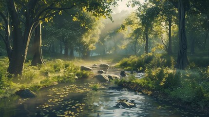 Gentle stream meanders through sun-dappled forests, a lifeline for countless organisms.