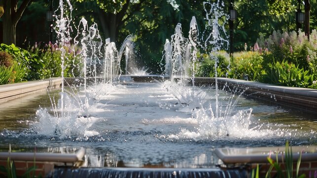 Gushing fountains dance with jubilant abandon, celebrating the joy of water's abundance.