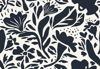 Seamless pattern of abstract leaves and flower. 