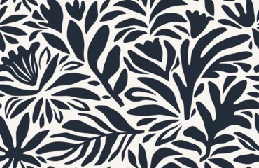 Gardinen Pflanzen Muster  Seamless pattern of abstract leaves and flower. back floral leaf shape organic on white background. black silhouette botanical african style.  © dwi