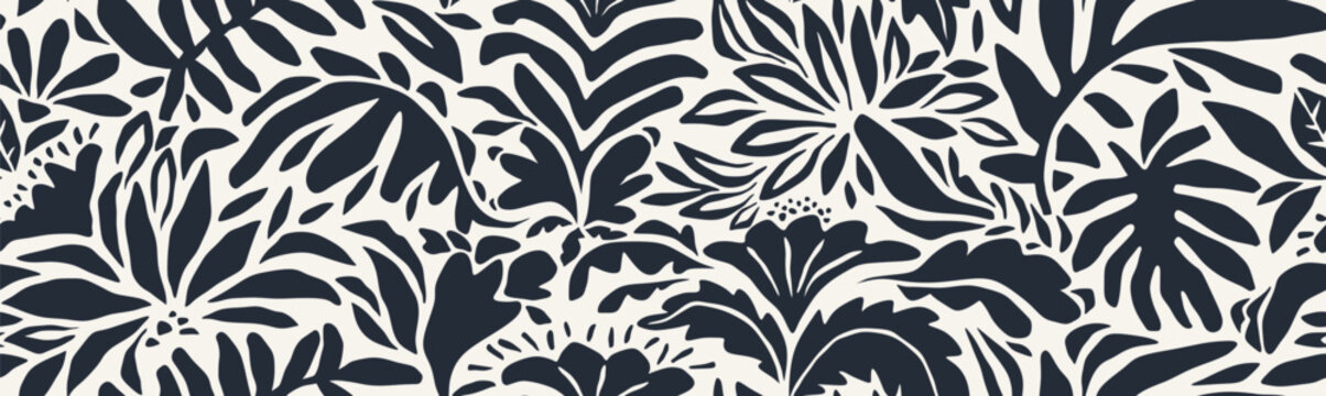 Fototapeta Organic abstract shapes floral pattern. leaf and flower shape organic seamless pattern.  leaves silhouette summer seamless pattern modern vector style on white background.