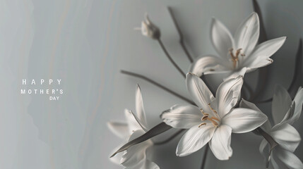 Fototapeta na wymiar white lily on a black background with happy mothers day wish card