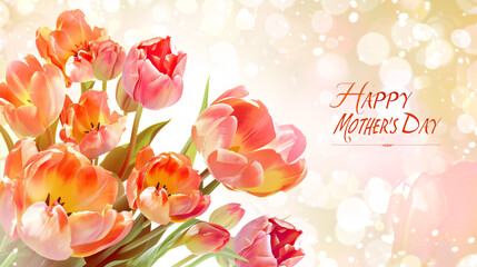 background with tulip flowers with happy mothers day wish card
