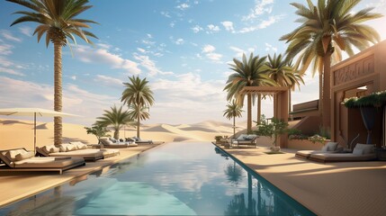 Serene oasis blooms in desert sands, a sanctuary nurtured by every precious drop.
