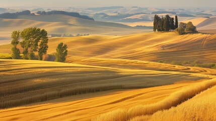 Sun-kissed fields stretch to the horizon, a golden tapestry woven by nature's hand.