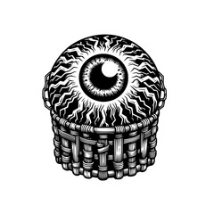 hand drawn art style tribal death metal graphic of monster eye with tentacles creepy vector illustration