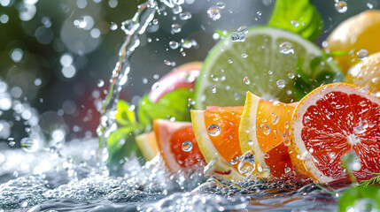 fruit in the water splash
