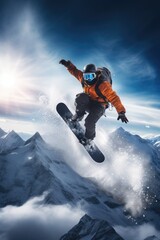 Naklejka na ściany i meble a snowboarder conquering icy slopes with determination and skill