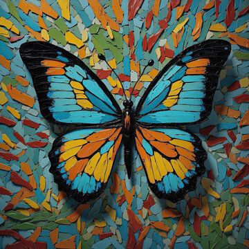 modern colorful abstract oil painting of butterfly , artist collection of animal painting for decoration and interior, canvas art, abstract. wall art	, mosaic art