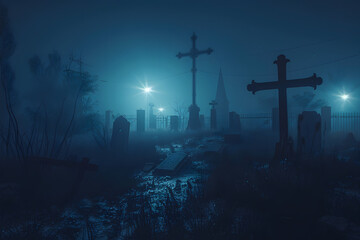 scary halloween graveyard background. Generative AI