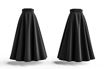 Fashion black midi or maxi paneled skirt, mockup on white background. Space for design, print and showcasing. Generate Ai..
