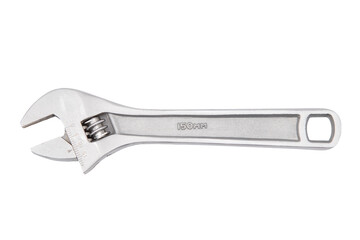 Top view of a Adjustable metal wrench isolated on a cutout PNG transparent background