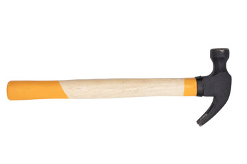 Top view of a hammer with a wooden handle isolated on a transparent background