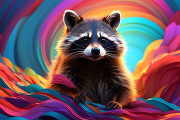 a raccoon with an abstract background theme