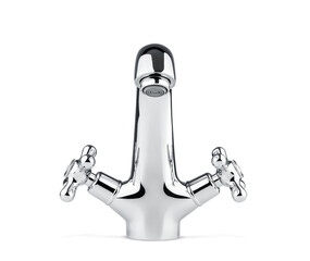 Mixer cold hot water. Modern faucet bathroom. Front view. Isolated on a transparent background png. 