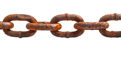 Rusty shipyard metal chain link isolated on white or transparent background