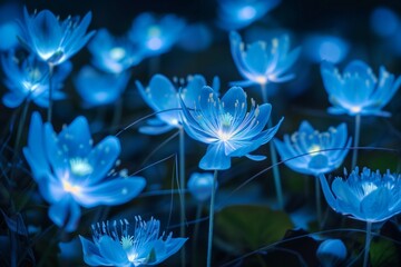 Bioluminescent blooms burst forth from the earth, their delicate petals unfurling to reveal a hidden world of wonder beneath the surface.