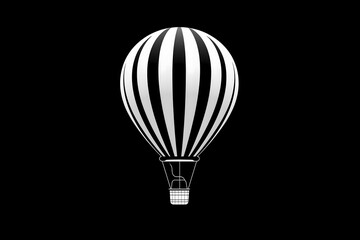 a black and white striped hot air balloon