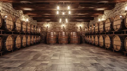 Fotobehang modern illuminated wine cellar with empty walls © Alexander