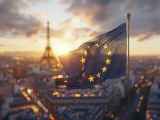 Flag of Europe, top view on a wrinkled European Union blue flag, concept of issue, problem, difficulty and crisis in Euro zone