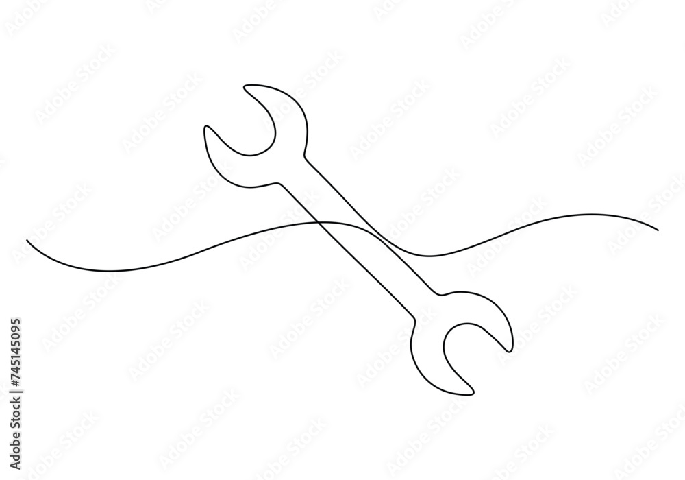 Poster continuous single line drawing of wrench. wrench linear icon. vector illustration. pro vector