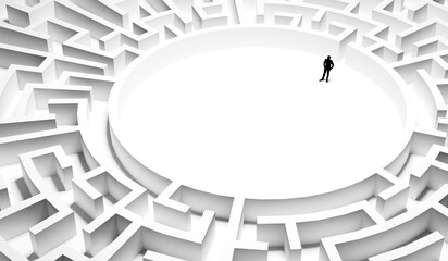 a business man in the middle of a maze - 3D illustration