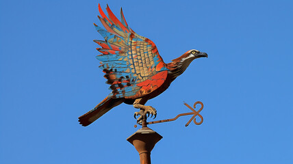 a large weather vane with an osprey on top - obrazy, fototapety, plakaty