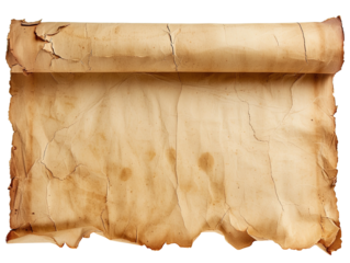 Old mediaeval paper sheet parchment scroll isolated on white or transparent background