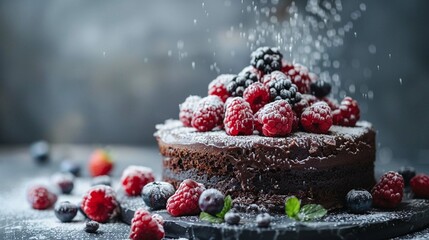Chocolate cake with strawberries and berries