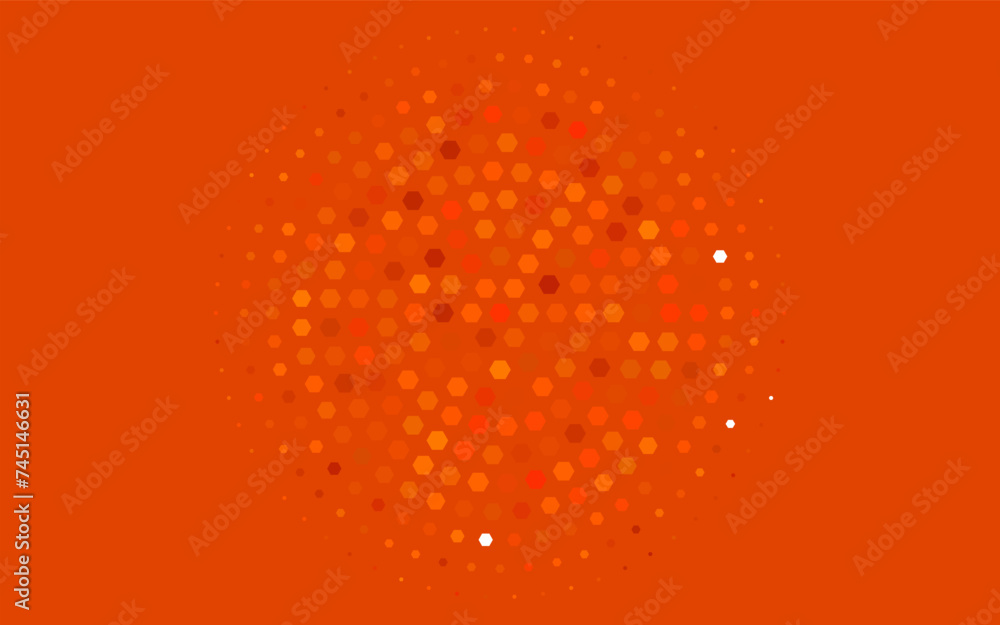 Poster light orange vector background with hexagons.