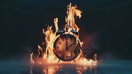 modern clock on fire - obrazy, fototapety, plakaty